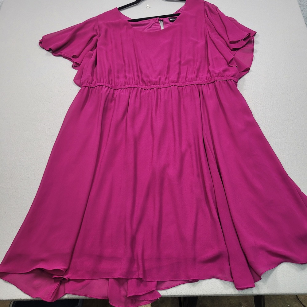 Torrid Women Plus Size 5 Magenta Chiffon Flutter Sleeve Midi Dress 11205818 - Picture 4 of 11
